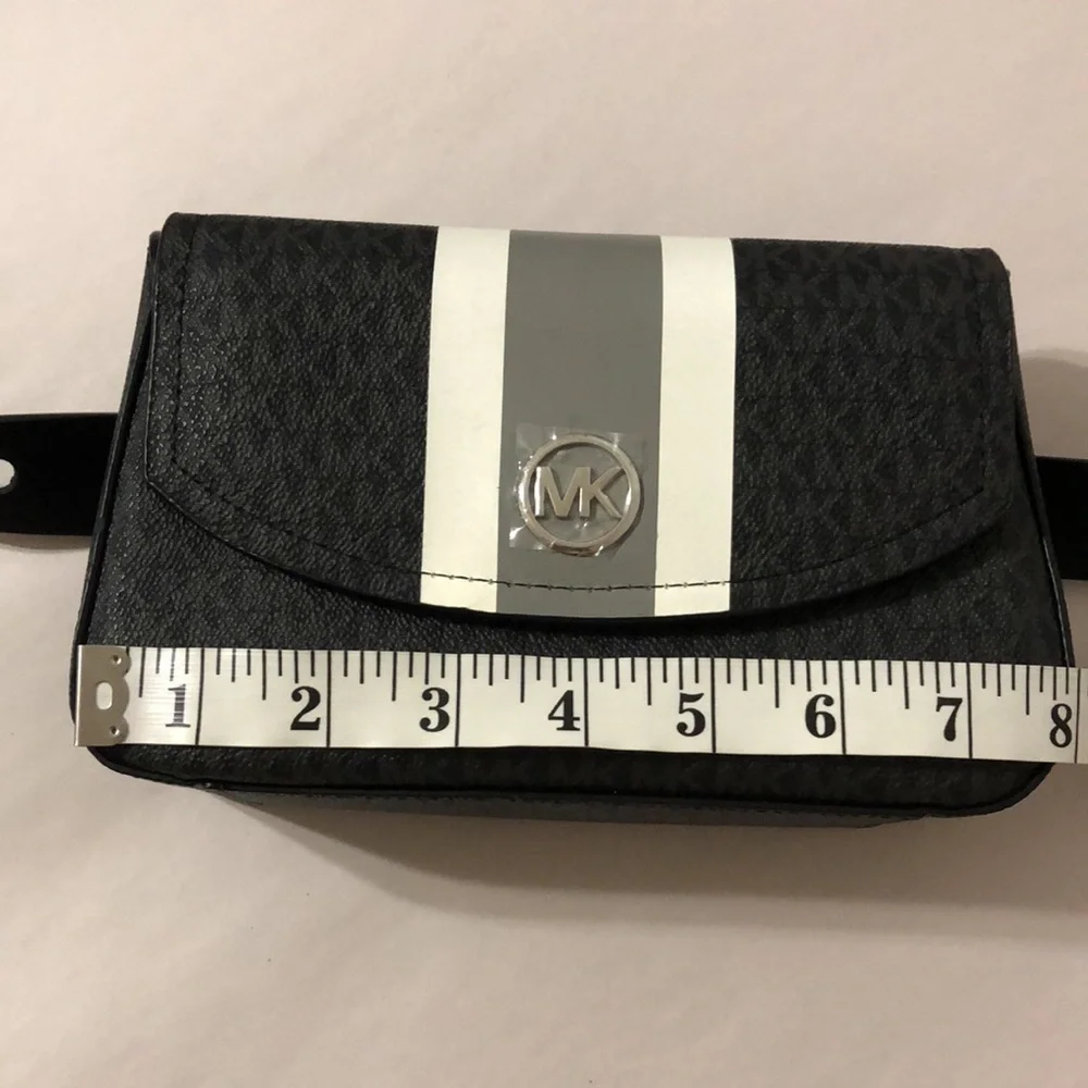 NWT Michael Kors Black and Gray Crossbody Logo Belt Bag with Stripe size L/XL